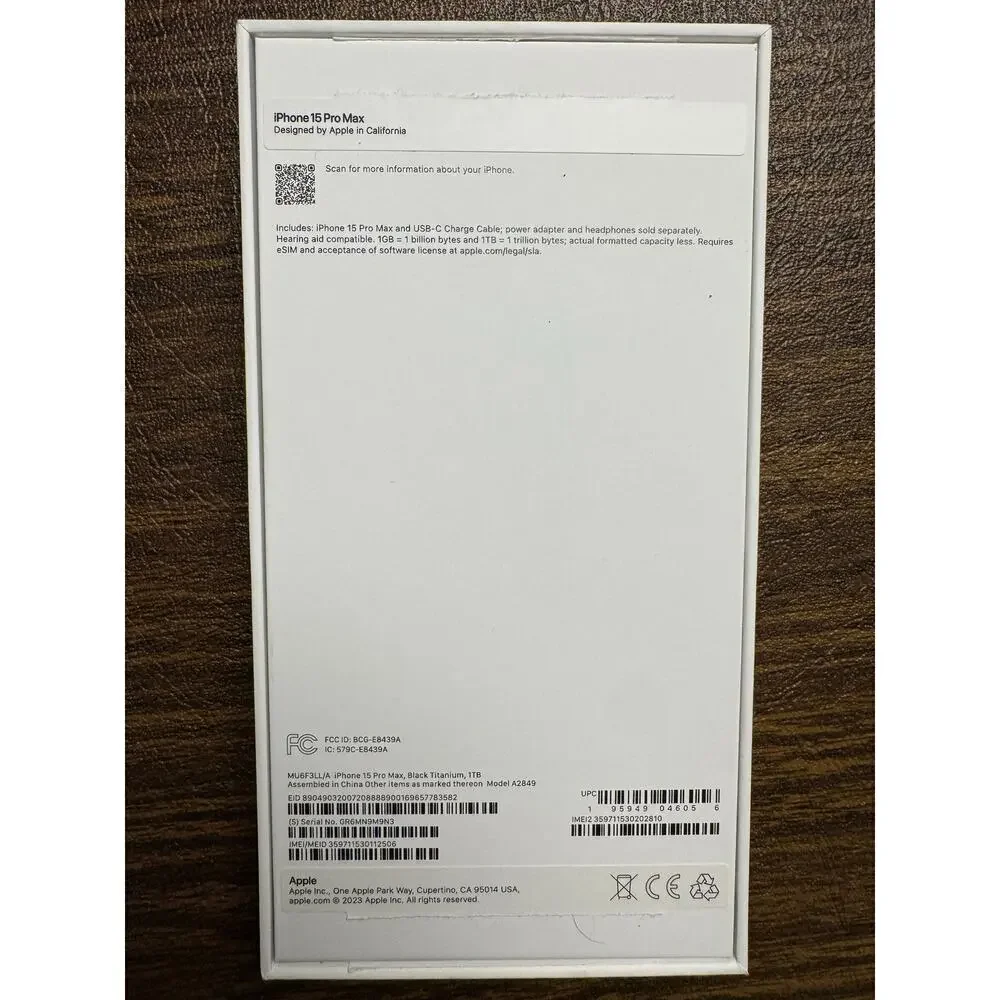Empty Apple iPhone 15 Titanium 1TB Box - Box & Booklet Only